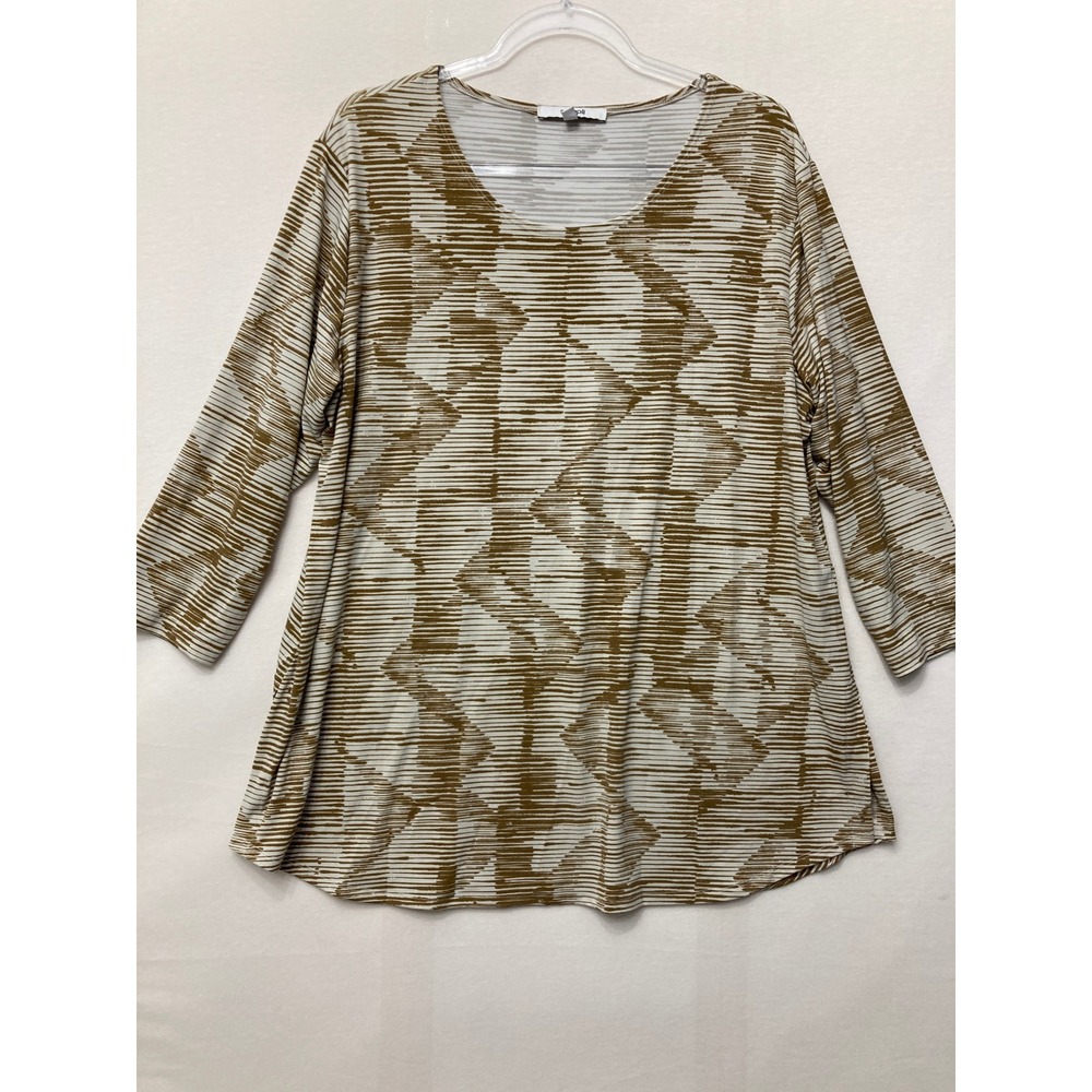 Sympli Top size 18 Geometric Abstract Side Slit Stretch Knit 3/4 Sleeve Comfy